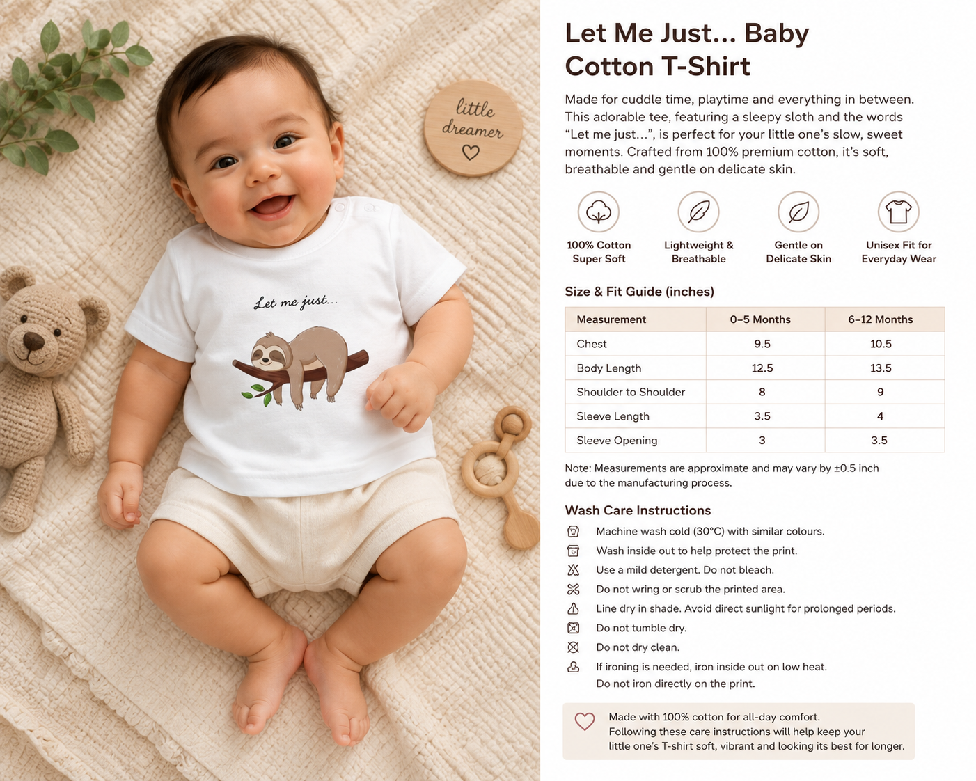 Baby cotton t-shirt with instructions
