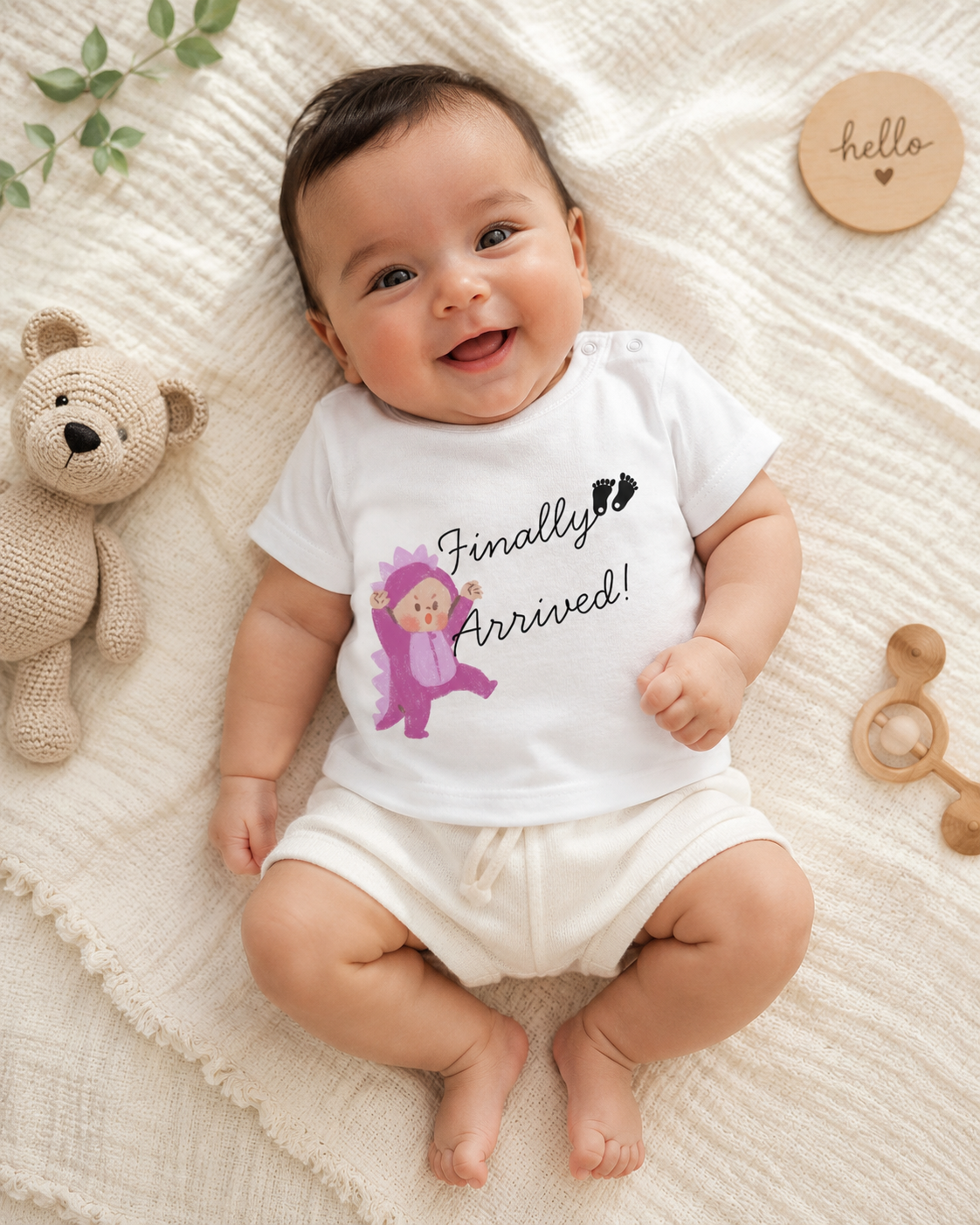 “Finally Arrived!” Baby T-Shirt – Adorably Unmissable