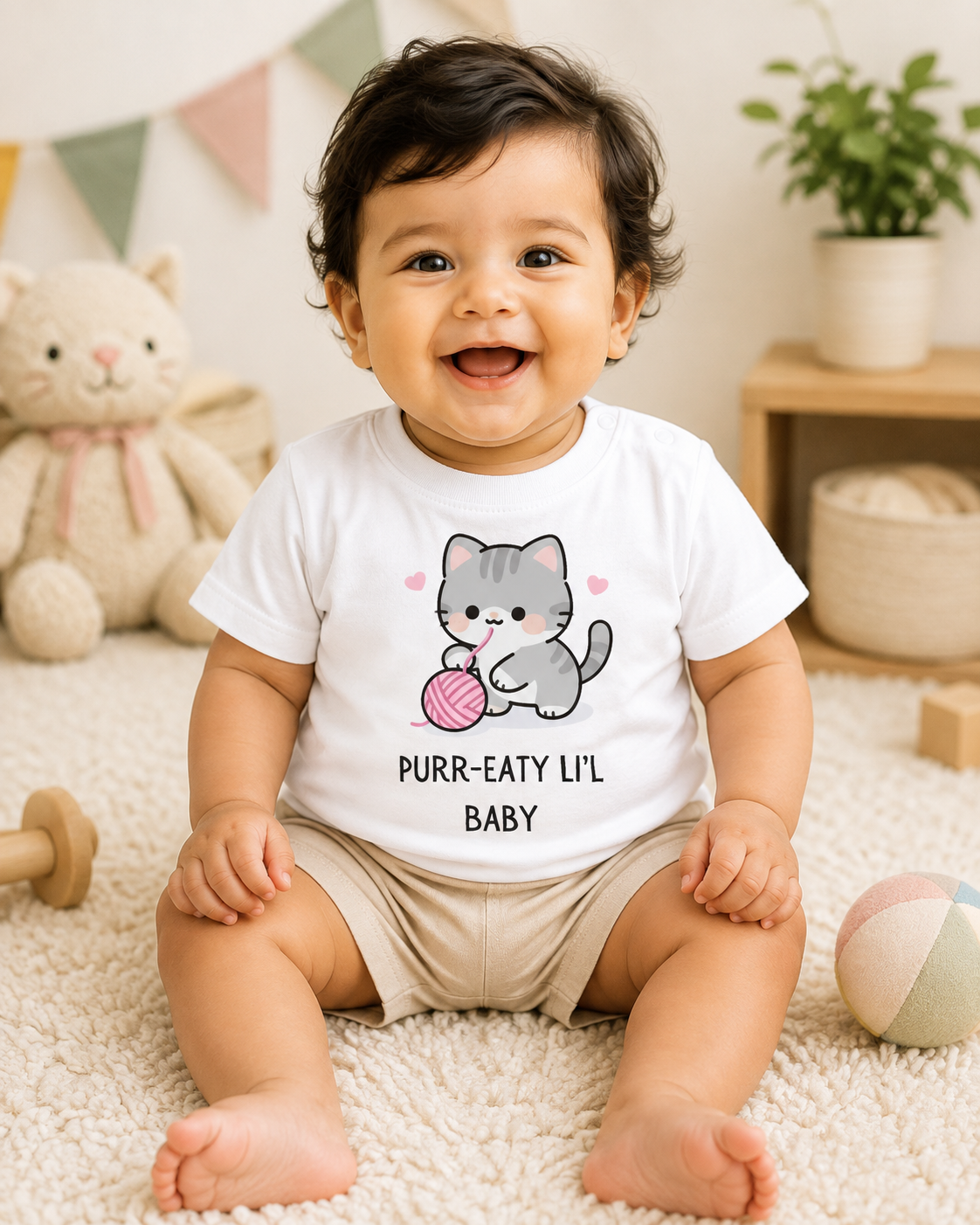 Purr-eaty Li'l Baby Premium 100% Cotton Baby T-Shirt | Cute Cat Infant Tee