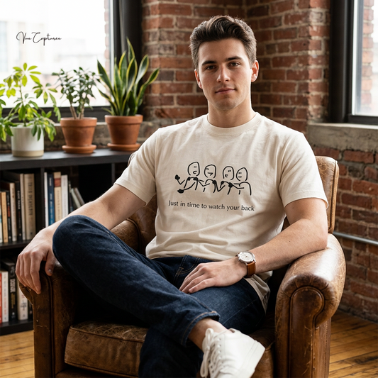 Just in Time to Watch Your Back - Minimalistic Cotton T-shirt