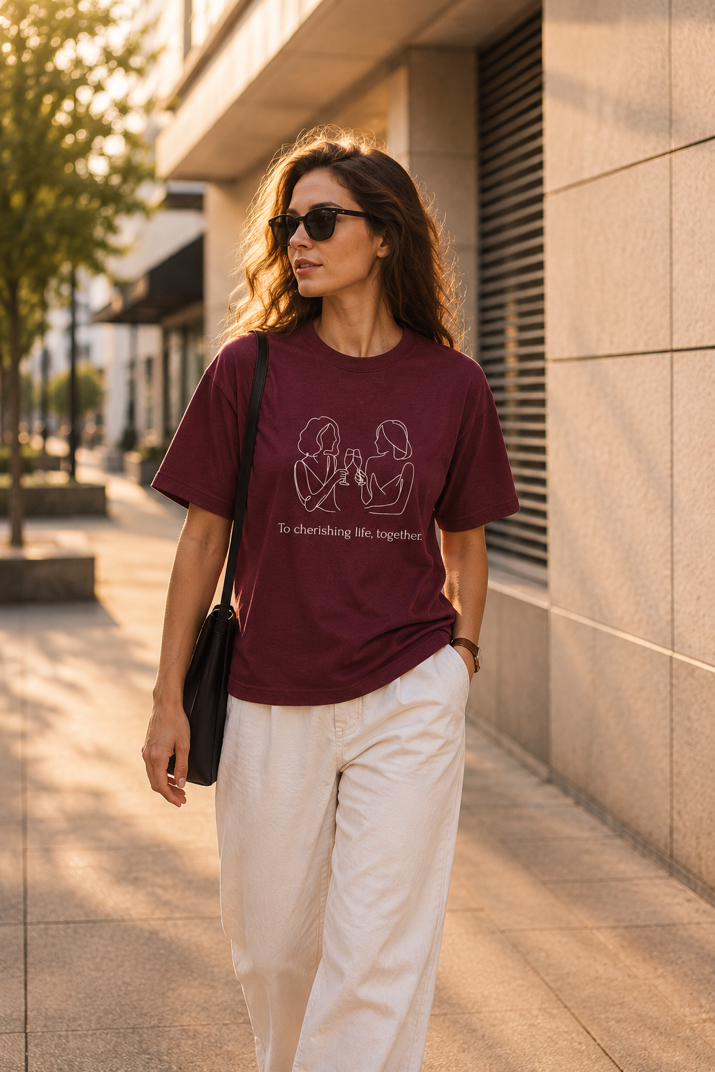 cherishing life - cotton t-shirt - woman - burgundy 